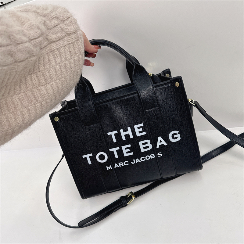 Logo Top Handle Tote with Shoulder Strap in Black / White Lettering, supplier source view