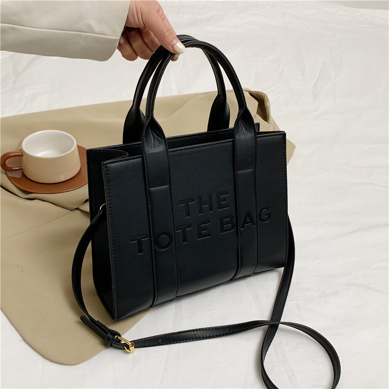 Logo Top Handle Tote with Shoulder Strap in Black, supplier source view