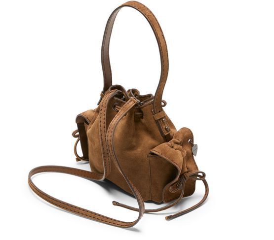 Acne Studios Mini Multipocket suede bucket bag in Cognac Brown — view 2