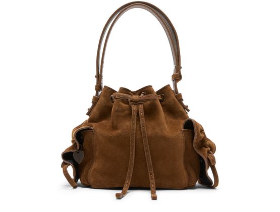 Acne Studios Mini Multipocket suede bucket bag in Cognac Brown — view 3