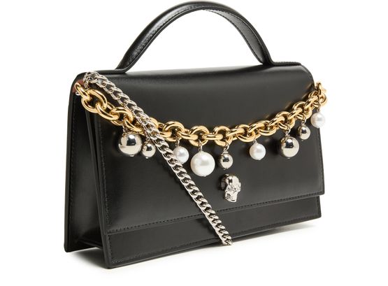 Alexander McQueen Medium Skull handbag in Black/Silver — view 2