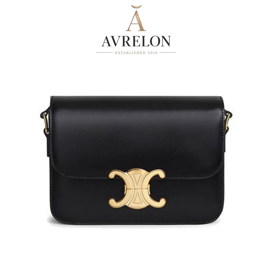 Celine teen Triomphe bag in shiny calfskin — Black — AVRELON product image