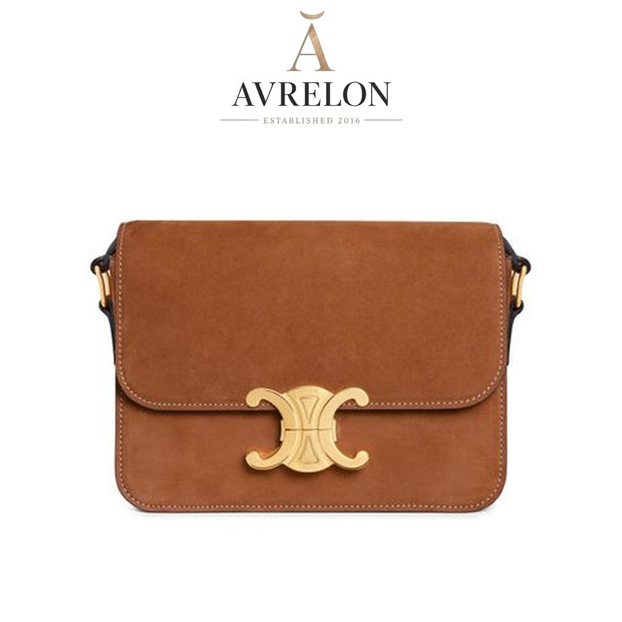 Celine Triomphe teen bag in nubuck calfskin — camel — AVRELON product image