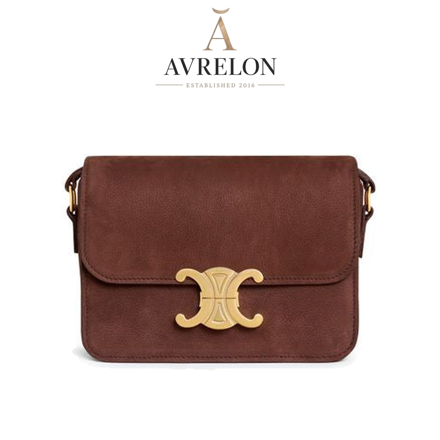Celine teen Triomphe bag in grained nubuck calfskin — Chestnut — AVRELON product image
