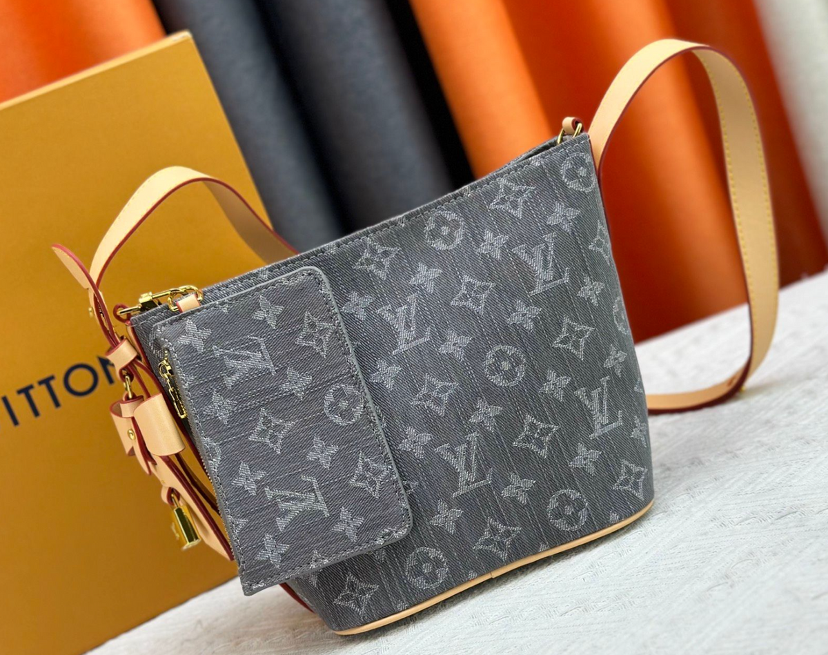 Louis Vuitton Monogram Zip Shoulder Bag with Front Pocket – Gray / Tan, original supplier catalogue view