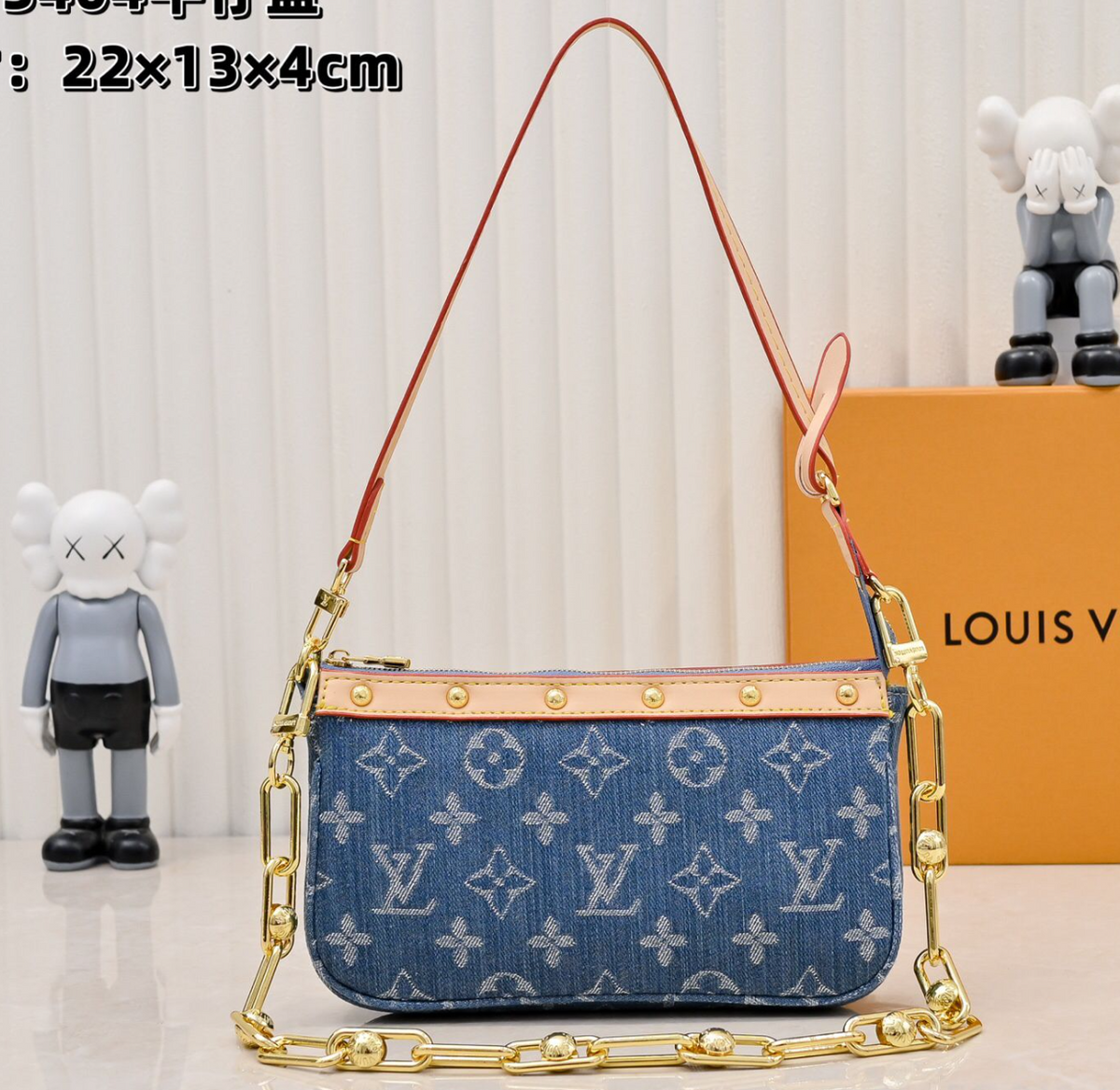 Louis Vuitton Monogram Chain Shoulder Bag with Riveted Trim – Blue / Tan, original supplier catalogue view