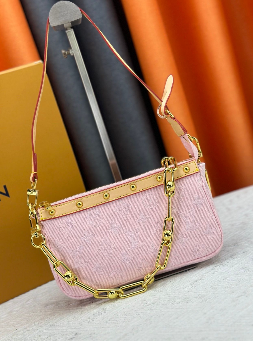 Louis Vuitton Chain Shoulder Bag with Riveted Trim – Pink / Tan, original supplier catalogue view