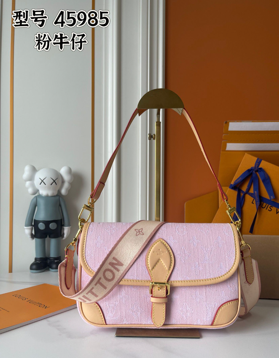 Louis Vuitton Flap Shoulder Bag with Lettered Strap – Pink / Tan, original supplier catalogue view