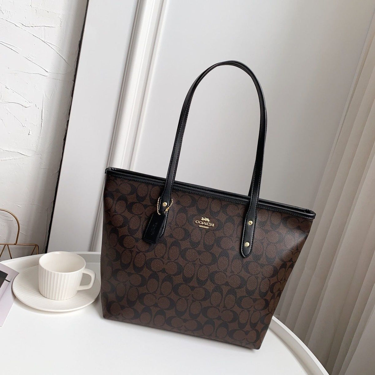 Coach Signature Tote – Dark Brown / Black Trim, original supplier catalogue view