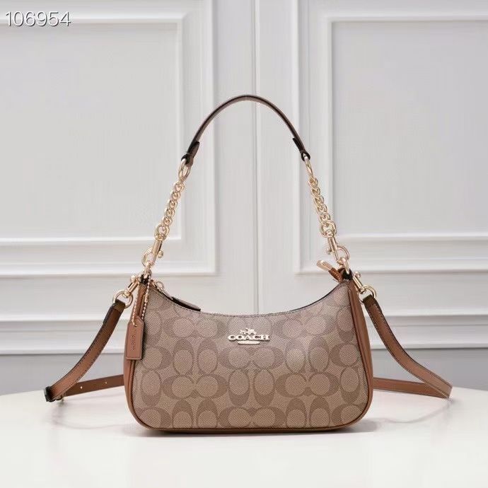 Coach Signature Chain Shoulder Bag – Khaki / Brown Trim, original supplier catalogue view