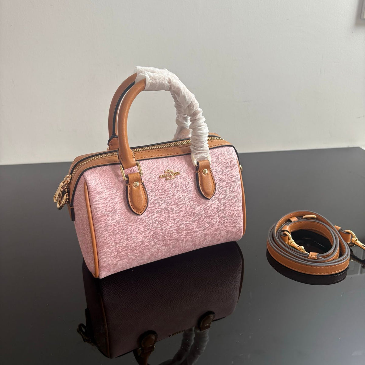 Coach Mini Top Handle Satchel – Pink / Tan Trim, original supplier catalogue view