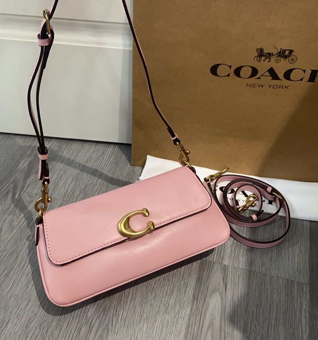 Coach Flap Shoulder Bag – Pink / Burgundy Strap, original supplier catalogue view