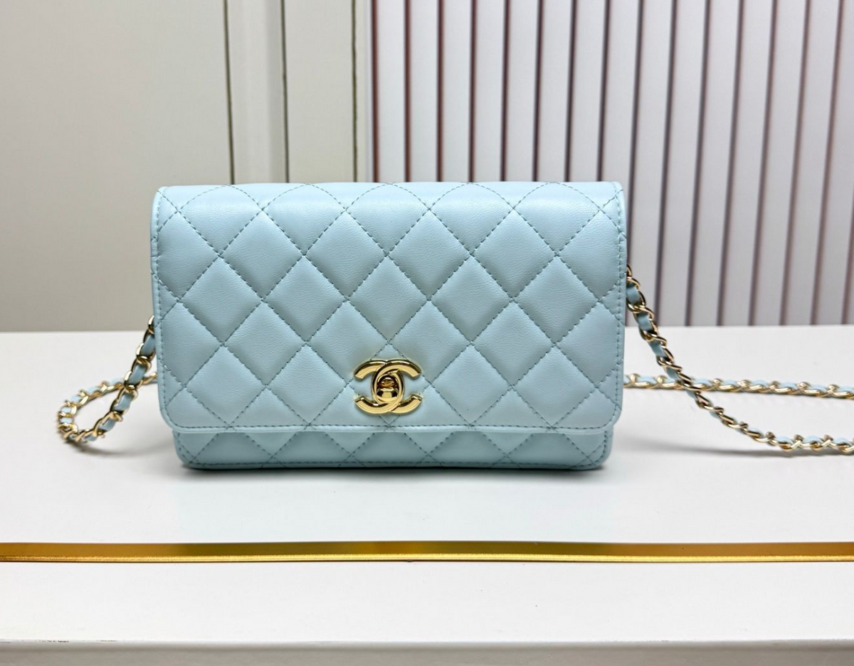Chanel Quilted Chain Shoulder Bag – Light Blue, original supplier catalogue view