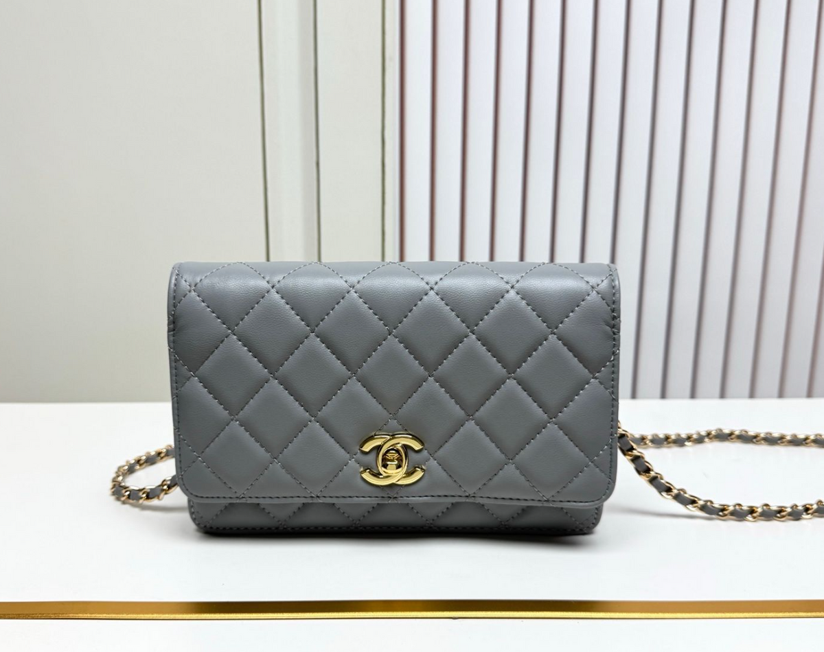 Chanel Quilted Chain Shoulder Bag – Gray, original supplier catalogue view