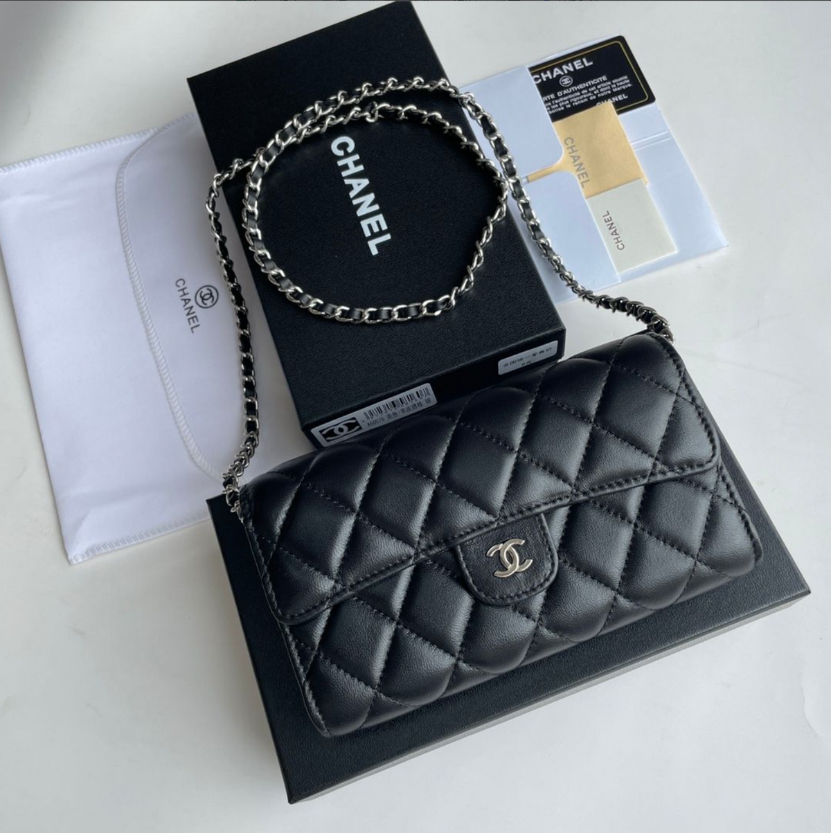 Chanel Diamond Quilted Mini Chain Shoulder Bag – Black, original supplier catalogue view