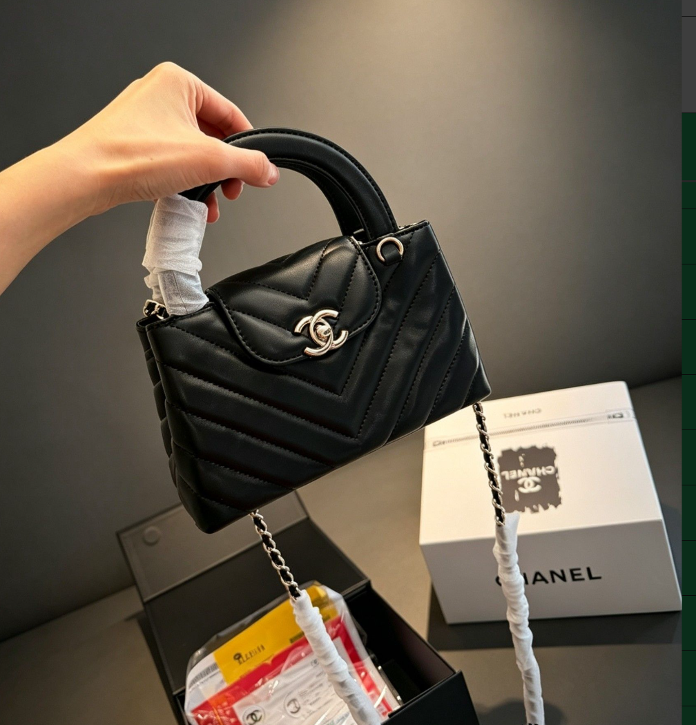 Chanel Chevron Quilted Top Handle Bag – Black, original supplier catalogue view