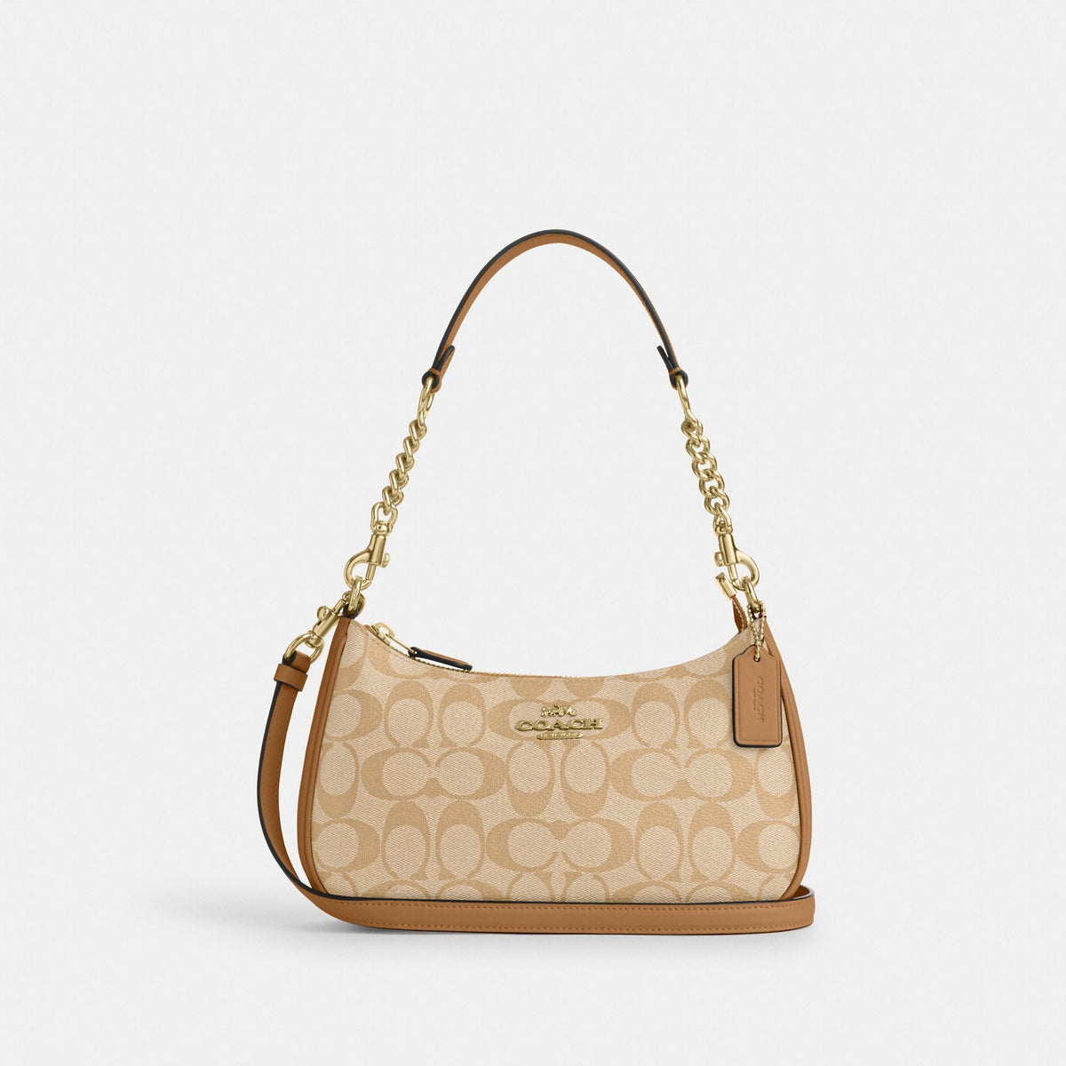 Teri Shoulder Bag in Light Khaki/Light Saddle, front, full product reference view