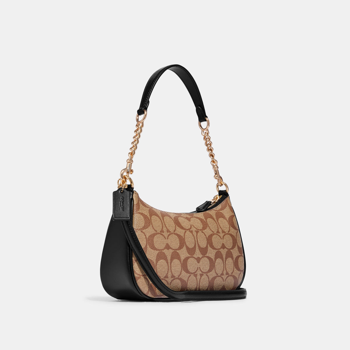 Teri Shoulder Bag in Khaki/Black, three-quarter rear/side, full product reference view