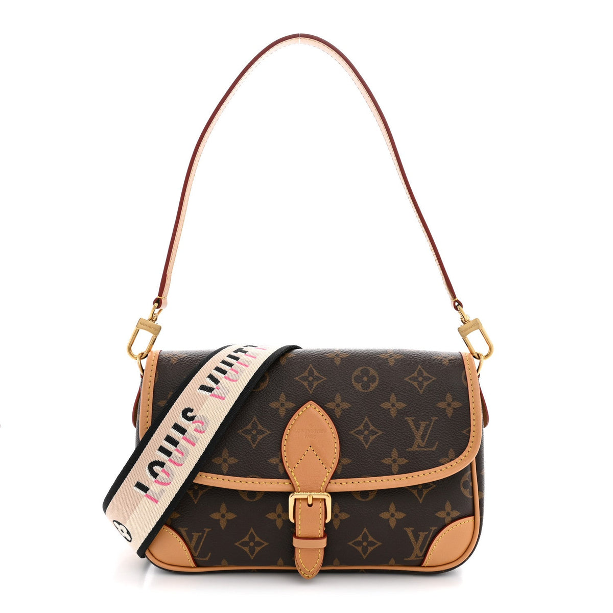 Diane in Monogram/Black Strap, front with signature strap, full product reference view