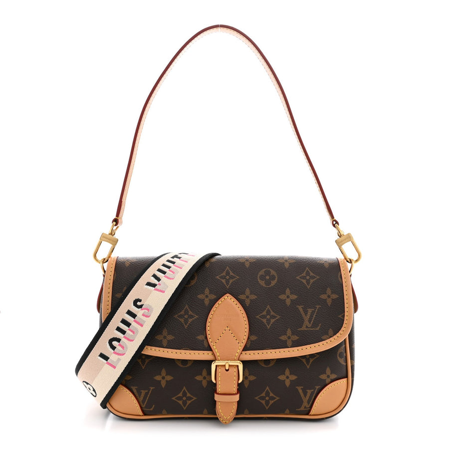 Diane in Monogram/Black Strap, front with signature strap, full product reference view