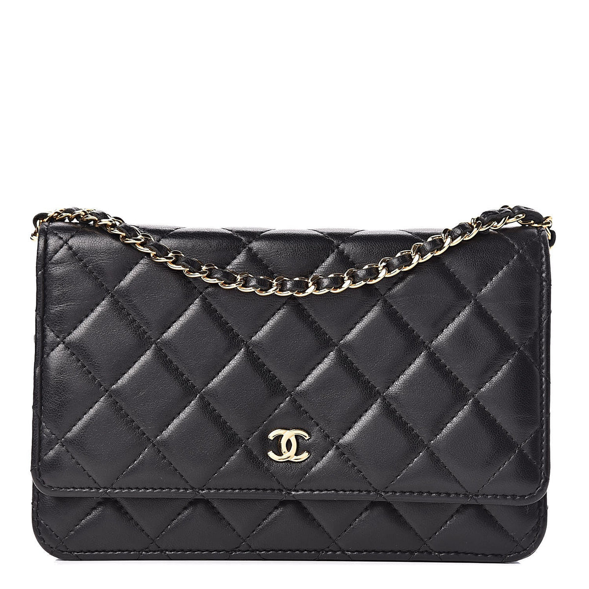 Quilted Wallet on Chain in Black, front_full_product, full product reference view