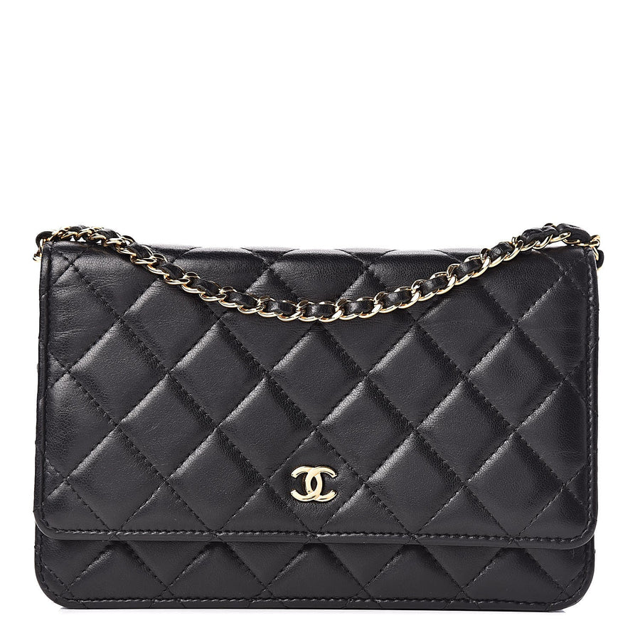 Quilted Wallet on Chain in Black, front_full_product, full product reference view