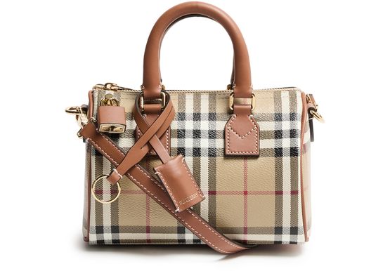 Burberry Mini Check bowling bag in Briar Brown — view 1
