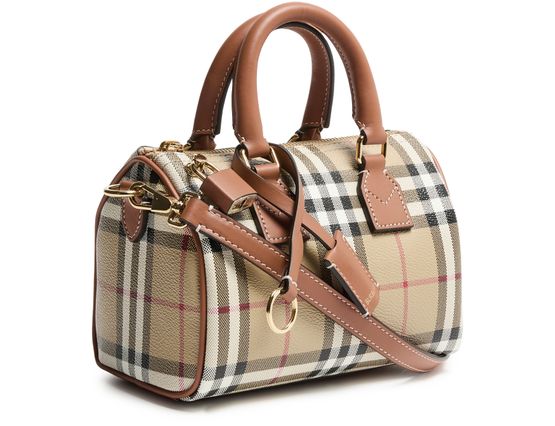 Burberry Mini Check bowling bag in Briar Brown — view 2