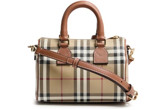Burberry Mini Check bowling bag in Briar Brown — view 3