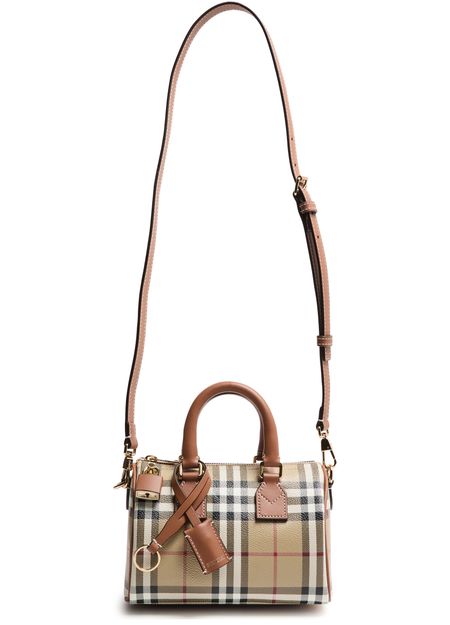 Burberry Mini Check bowling bag in Briar Brown — view 4