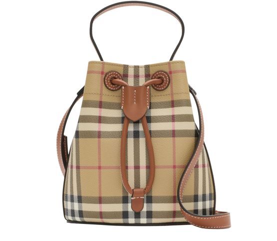 Burberry Mini Check Bucket Bag in Vntg Chk/Briar Brown — view 1