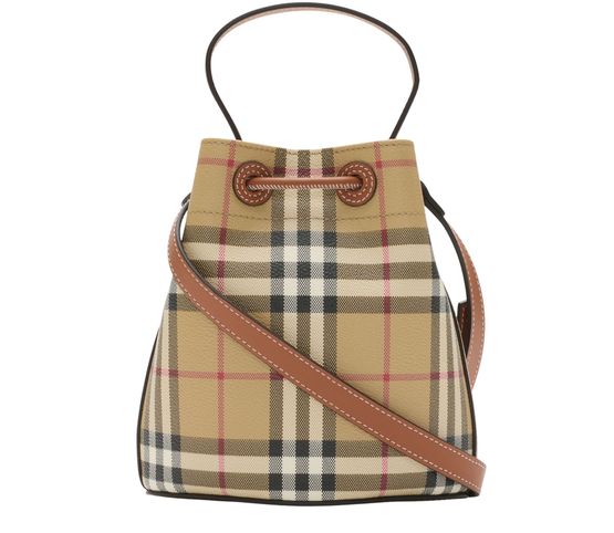 Burberry Mini Check Bucket Bag in Vntg Chk/Briar Brown — view 2