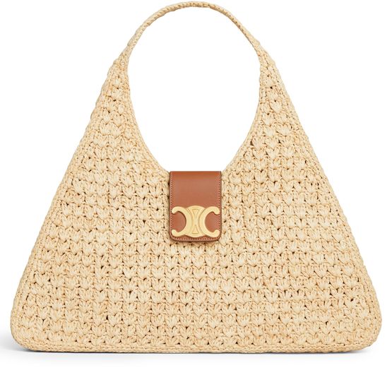 Celine Cabas triangle in raffia and calfskin in Natural/Tan — view 1