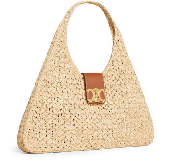 Celine Cabas triangle in raffia and calfskin in Natural/Tan — view 2