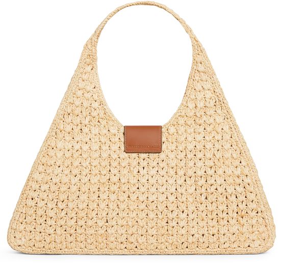 Celine Cabas triangle in raffia and calfskin in Natural/Tan — view 3