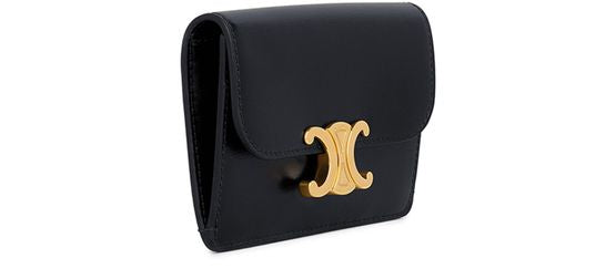 Celine Card holder with flap Triomphe in shiny calfskin in Black — view 2