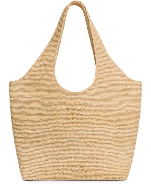 Celine classic panier shopper cabas in raffia and calfskin in Natural/Tan — view 3