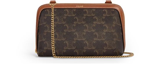 Celine Clutch with chain in Triomphe canvas and lambskin in Tan — view 1