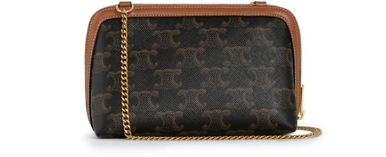 Celine Clutch with chain in Triomphe canvas and lambskin in Tan — view 3