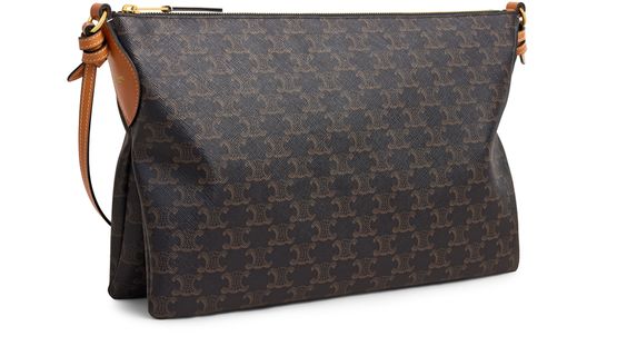 Celine Duo zipped bag in Triomphe canvas and natural calfskin in Miel — view 2