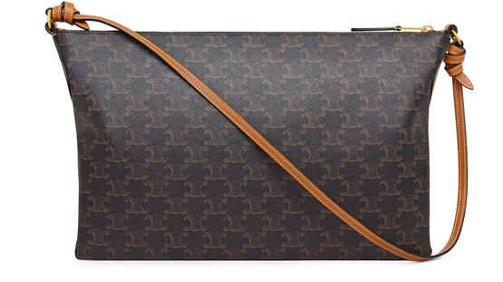 Celine Duo zipped bag in Triomphe canvas and natural calfskin in Miel — view 3