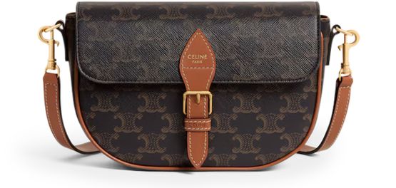 Celine Folco shoulder bag in Triomphe canvas and calfskin in Tan — view 1