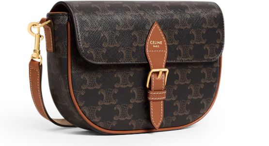 Celine Folco shoulder bag in Triomphe canvas and calfskin in Tan — view 2