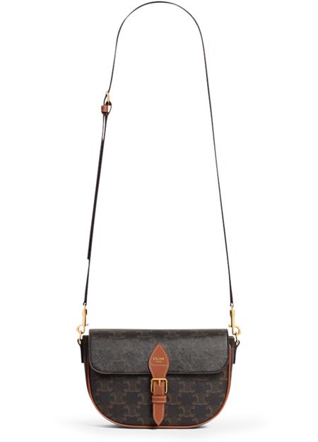 Celine Folco shoulder bag in Triomphe canvas and calfskin in Tan — view 4