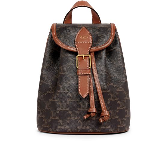 Celine Folco Triomphe canvas and calfskin mini backpack in Tan — view 1