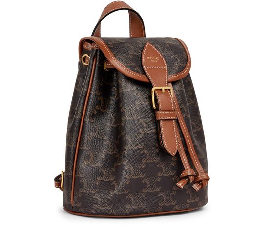 Celine Folco Triomphe canvas and calfskin mini backpack in Tan — view 2
