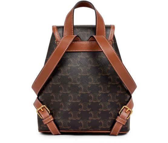 Celine Folco Triomphe canvas and calfskin mini backpack in Tan — view 3