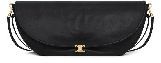 Celine Halfmoon soft triomphe bag in supple shiny lambskin in Black — view 1