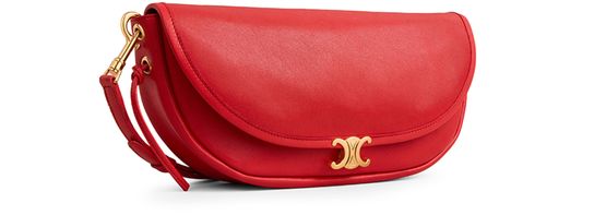 Celine Little halfmoon soft triomphe in supple shiny lambskin in Ultra Red — view 2