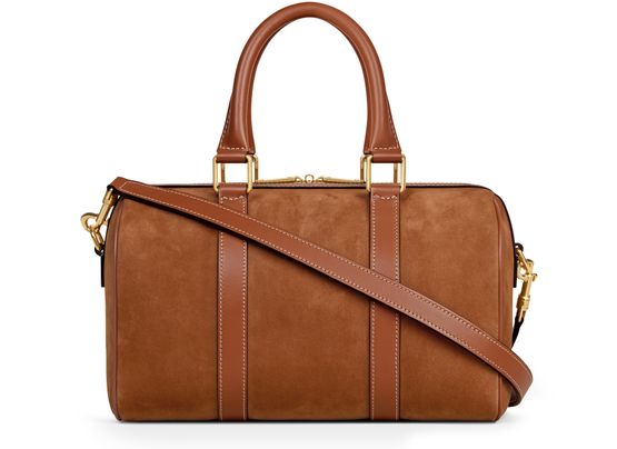 Celine Medium Boston bag in nubuck calfskin in camel — view 3